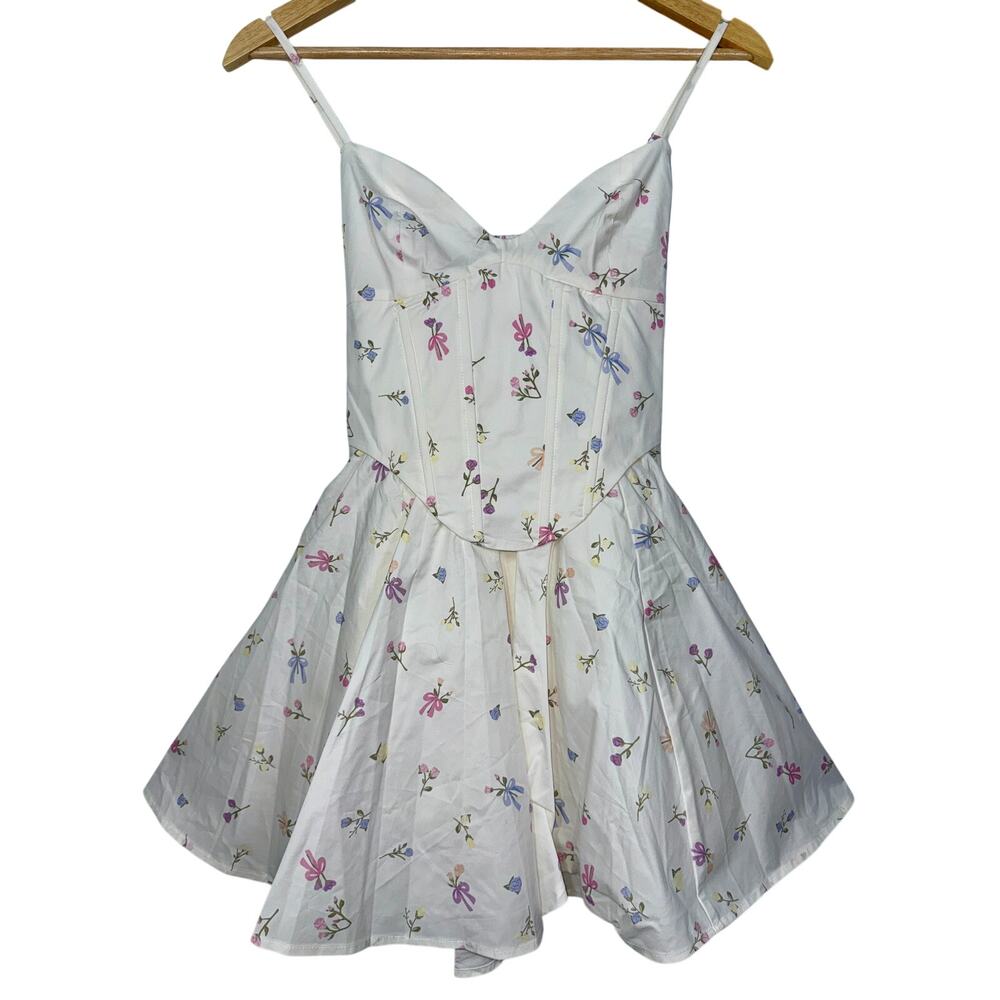 NWT Babyboo Analeigh White Multi Floral Corset Fit & Flare Mini Dress Size Small - Picture 10 of 16